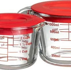 Sareva Maatbeker Set (500 Ml & 1 Liter) - Met Deksel - Hittebestendig Glas