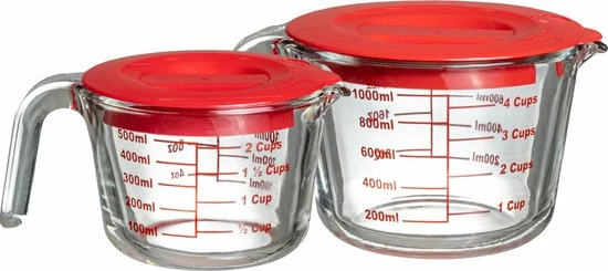 Sareva Maatbeker Set (500 Ml & 1 Liter) - Met Deksel - Hittebestendig Glas 3 Sareva Maatbeker Set (500 Ml & 1 Liter) - Met Deksel - Hittebestendig Glas