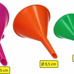 Merkloos Premium 4-Delige Trechter Set – 11cm, 9 Cm, 7 Cm, 5,5 Cm | Trechters In Verschillende Formaten Met Hoge Rand | Olie Zuur En Brandstofbestendig | Multicolor | Voor Snelle Overdracht Van Vloeistoffen, Olie, Water En Droge Stoffen En Poeders | Voor Gebr