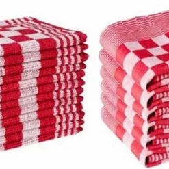 Merkloos Theedoeken En Keukendoeken Set - 6 Theedoeken - 6 Keukenhanddoeken - Rood