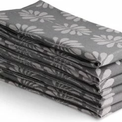 Aaaaa Luxe Theedoeken - 6 Stuks - Patroon Blad - Antraciet - 60x65cm