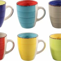 Tavola - Koffiemok - Malaga Serie - Aardewerk - Koffiebeker - (6 Stuks) - Kleurrijk