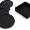 Mr. Valued Onderzetters Rond - 4 Stuks + Gratis Houder - Siliconen - Zwart Design - Voor Glazen - Anti-slip