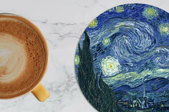 KitchenYeah Onderzetters Voor Glazen - Rond - Sterrennacht - Schilderij - Oude Meesters - Vincent Van Gogh - 10x10 Cm - Glasonderzetters - 6 Stuks 5 KitchenYeah Onderzetters Voor Glazen - Rond - Sterrennacht - Schilderij - Oude Meesters - Vincent Van Gogh - 10x10 Cm - Glasonderzetters - 6 Stuks - Afbeelding 3