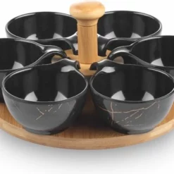 Hakal Hapjes Tapas Draaiplateau Hout Met Melamine Schaaltjes - Serveerplank Borrelplank