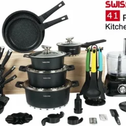 Swiss Pro+ - SWP41D22 - Pannenset 41 Delig - Foodprocessor - Messenblok 8 Delig - Kookgerei Set Met Houder 7 Delig - Starters Pakket - 2022 Serie - Limited Edition -uitzet -Maxwell & Williams winkel 550x384 2
