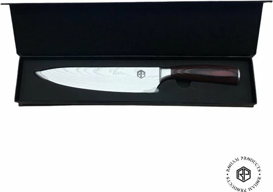 Roham Products RP Professioneel Japans Koksmes – 20cm - Inclusief Mesbeschermer – RVS Lemmet - Handvat Van Pakkahout - Geleverd In Geschenkdoos 4 Roham Products RP Professioneel Japans Koksmes – 20cm - Inclusief Mesbeschermer – RVS Lemmet - Handvat Van Pakkahout - Geleverd In Geschenkdoos - Afbeelding 2