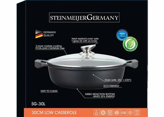 SteinMeijerGermany Marble/braadpan - Met Glazen Afdekplaat -weide Pan Zwart - 30 CM 8 Liter-hapjespan- Brede Pan Voor Inductie 3 SteinMeijerGermany Marble/braadpan - Met Glazen Afdekplaat -weide Pan Zwart - 30 CM 8 Liter-hapjespan- Brede Pan Voor Inductie