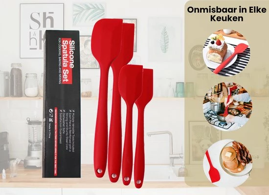 Rilimo Pannenlikker Voor Te Bakken - Hittebestendig Siliconen Spatel - Bakspullen Vaatwasserbestendig - Rood 5 Rilimo Pannenlikker Voor Te Bakken - Hittebestendig Siliconen Spatel - Bakspullen Vaatwasserbestendig - Rood - Afbeelding 3