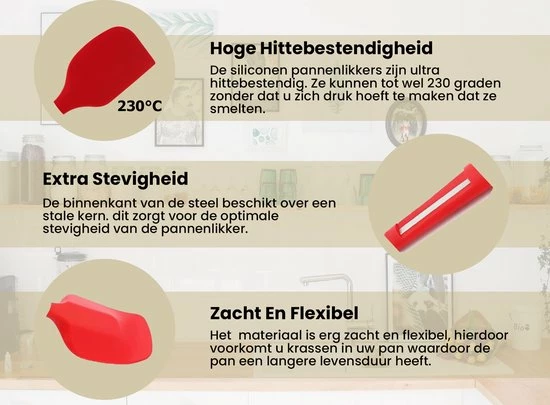 Rilimo Pannenlikker Voor Te Bakken - Hittebestendig Siliconen Spatel - Bakspullen Vaatwasserbestendig - Rood 8 Rilimo Pannenlikker Voor Te Bakken - Hittebestendig Siliconen Spatel - Bakspullen Vaatwasserbestendig - Rood - Afbeelding 6