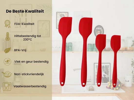 Rilimo Pannenlikker Voor Te Bakken - Hittebestendig Siliconen Spatel - Bakspullen Vaatwasserbestendig - Rood 4 Rilimo Pannenlikker Voor Te Bakken - Hittebestendig Siliconen Spatel - Bakspullen Vaatwasserbestendig - Rood - Afbeelding 2
