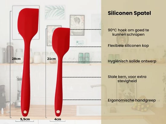 Rilimo Pannenlikker Voor Te Bakken - Hittebestendig Siliconen Spatel - Bakspullen Vaatwasserbestendig - Rood 10 Rilimo Pannenlikker Voor Te Bakken - Hittebestendig Siliconen Spatel - Bakspullen Vaatwasserbestendig - Rood - Afbeelding 8