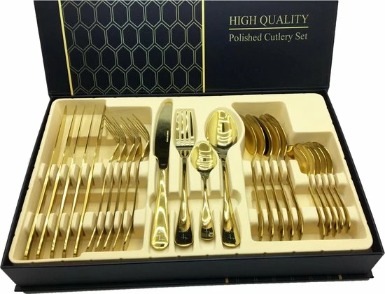24-delig Luxe Gouden Bestekset - 6-persoons - In Luxe Doos - Product Quality & Satisfaction - Roestvrij Staal - Rondo 3 24-delig Luxe Gouden Bestekset - 6-persoons - In Luxe Doos - Product Quality & Satisfaction - Roestvrij Staal - Rondo