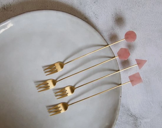 Oliva's - Gebaksvorkjes - Taartvorkjes - Kleine Vorkjes - Set Van 4 Stuks - Goud / Roze 4 Oliva's - Gebaksvorkjes - Taartvorkjes - Kleine Vorkjes - Set Van 4 Stuks - Goud / Roze - Afbeelding 2