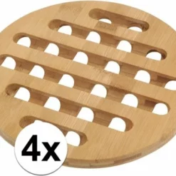 Merkloos 4x Ronde Pannen Onderzetter Bamboe 20 Cm