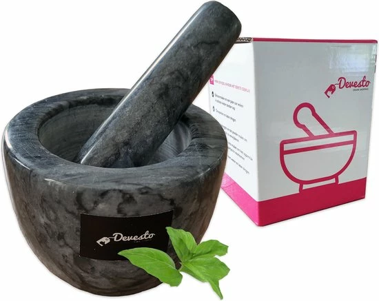 Devesto Vijzel Met Stamper - Ø 10,5 Cm - Marmer - Zwart - Mortier 3 Devesto Vijzel Met Stamper - Ø 10,5 Cm - Marmer - Zwart - Mortier