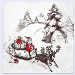 Premium Collection Luxe Kerst Thema Servetten - Kerstman Op Slee - 33 X 33 Cm - Set 2 X 20 Stuks - Papieren Kerstservetten - Papieren Wegwerpservetten - 3-laags