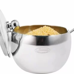 Merkloos - Roestvrijstalen Suikerpot Met Doorzichtig Deksel + Lepel - Mooi Cadeau! - Suikerschep Voor Thuis En In De Keuken - Trommelvorm - 240ml