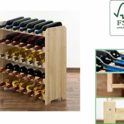 SMH LINE® - Wijnrek - Hout Wijnrek- Bottle Rack - 65x63x26,5 Cm (LxBxD) - Massief Hout - 30 Flessen - Flessenrek Modulair En Stapelbaar - Flessenhouder Staand
