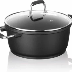 Bratoni Gietaluminium Steelpan In 'gegoten' Kwaliteit Met Glazen Deksel 20 Cm | 2-voudige Greblon Antiaanbaklaag Voor Bijna Vetvrij Koken | Alle Soorten Fornuizen Behalve Inductie -Maxwell & Williams winkel 550x452 1