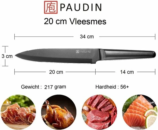 PAUDIN RC3 Professioneel RVS Keramisch Gecoat Vleesmes 20 Cm - Vlijmscherp Keukenmes Gemaakt Van Hoogwaardig Roestvast Duits Carbonstaal - Zwarte Non-Stick Keramische Coating - Extra Hygiënisch 5 PAUDIN RC3 Professioneel RVS Keramisch Gecoat Vleesmes 20 Cm - Vlijmscherp Keukenmes Gemaakt Van Hoogwaardig Roestvast Duits Carbonstaal - Zwarte Non-Stick Keramische Coating - Extra Hygiënisch - Afbeelding 3