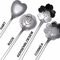 Fako Bijoux® - 8 Lange Lepels Bloem Motief - Latte Macchiato - Longdrink - Cocktail - Dessert - IJs - Koffie - Zilver - 8 Stuks - Bewaarzakje -Maxwell & Williams winkel 550x487 3