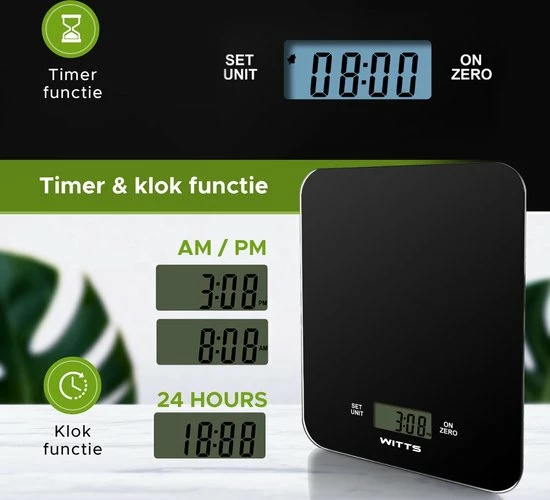 Witts Digitale Precisie Keuken Weegschaal – 1gr Tot 15 Kg – Tarra Functie – Elektrisch – Zwart 7 Witts Digitale Precisie Keuken Weegschaal – 1gr Tot 15 Kg – Tarra Functie – Elektrisch – Zwart - Afbeelding 5