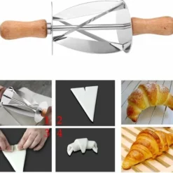 LOUZIR RVS Croissant Roller Cutter Cake Brood Rolling Deeg Cutter - Voor Het Maken Van Croissant Met Houten Handvat Rollend Mes Keuken Bakken Tool