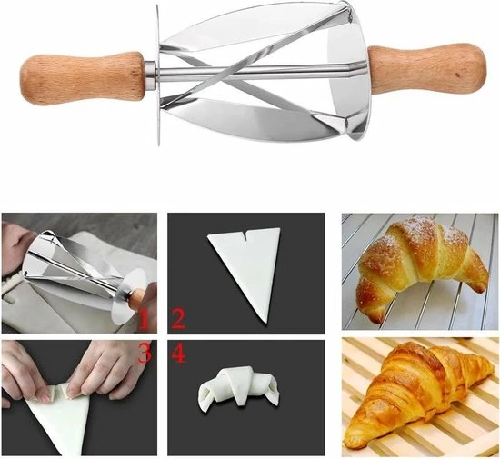 LOUZIR RVS Croissant Roller Cutter Cake Brood Rolling Deeg Cutter - Voor Het Maken Van Croissant Met Houten Handvat Rollend Mes Keuken Bakken Tool 3 LOUZIR RVS Croissant Roller Cutter Cake Brood Rolling Deeg Cutter - Voor Het Maken Van Croissant Met Houten Handvat Rollend Mes Keuken Bakken Tool