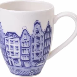 Heinen Delfts Blauw | Koffiemok Grachtenpand | Amsterdam | Delfts Blauw | Souvenir