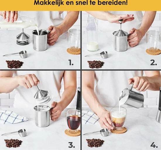 Silberthal - Melkopschuimer - Handmatige Melkopschuimer - 400 Ml - Zilver - Roestvrijstaal - Melkschuimer - Cadeau 4 Silberthal - Melkopschuimer - Handmatige Melkopschuimer - 400 Ml - Zilver - Roestvrijstaal - Melkschuimer - Cadeau - Afbeelding 2