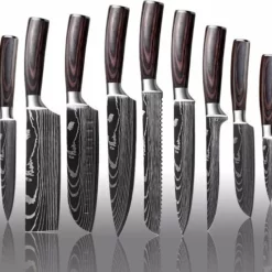 All4you Japanse Messenset - Japanse Messen - Koksmessen Set- Damascus Mes - 9 Delige Messenset
