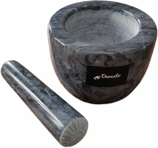 Devesto Vijzel Met Stamper - Ø 10,5 Cm - Marmer - Zwart - Mortier 4 Devesto Vijzel Met Stamper - Ø 10,5 Cm - Marmer - Zwart - Mortier - Afbeelding 2