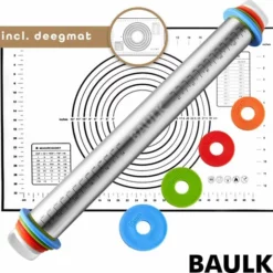 Deegroller - Bakmat - Verstelbare Deegroller - Bakspullen - RVS - Deegmat - Antikleef - Baulk®