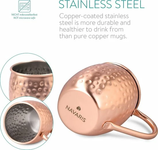 Navaris Moscow Mule Bekers - Set Van 4 - Cocktailbekers - Mok Voor Moscow Mule En Cocktails - Roestvrij Staal - 4 Koperen Mokken - Inclusief Jigger 4 Navaris Moscow Mule Bekers - Set Van 4 - Cocktailbekers - Mok Voor Moscow Mule En Cocktails - Roestvrij Staal - 4 Koperen Mokken - Inclusief Jigger - Afbeelding 2