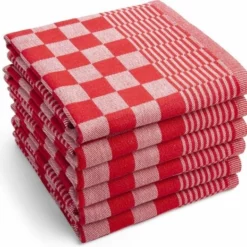 Merkloos Theedoekenset Blok Rood - 65x65 – 6 Stuks - Geblokt - Blokdoeken - 100% Katoen - Horeca Theedoeken – Vaatdoek – Theedoek Geruit