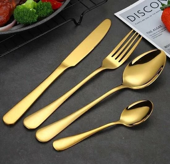 24-delig Luxe Gouden Bestekset - 6-persoons - In Luxe Doos - Product Quality & Satisfaction - Roestvrij Staal - Rondo 6 24-delig Luxe Gouden Bestekset - 6-persoons - In Luxe Doos - Product Quality & Satisfaction - Roestvrij Staal - Rondo - Afbeelding 4