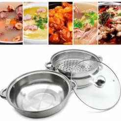 Merkloos Roestvrijstalen Steamer - 3 Tier Layer Soup Pot Set - Keuken Kookgerei - Voedsel Veg Stoompan Met Glazen Deksel - Gasfornuis Oven Steamer -Maxwell & Williams winkel 550x529 4