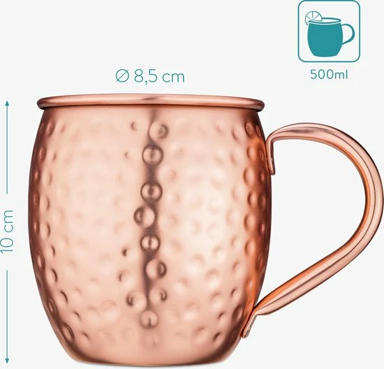 Navaris Moscow Mule Bekers - Set Van 4 - Cocktailbekers - Mok Voor Moscow Mule En Cocktails - Roestvrij Staal - 4 Koperen Mokken - Inclusief Jigger 5 Navaris Moscow Mule Bekers - Set Van 4 - Cocktailbekers - Mok Voor Moscow Mule En Cocktails - Roestvrij Staal - 4 Koperen Mokken - Inclusief Jigger - Afbeelding 3