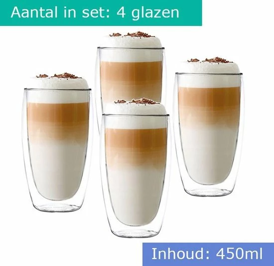 Altom Design Latte Macchiato Glazen - Dubbelwandige Koffieglazen - Dubbelwandige Cappuccino Glazen - 450 ML - 4x 7 Altom Design Latte Macchiato Glazen - Dubbelwandige Koffieglazen - Dubbelwandige Cappuccino Glazen - 450 ML - 4x - Afbeelding 5