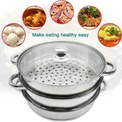 Merkloos Roestvrijstalen Steamer - 3 Tier Layer Soup Pot Set - Keuken Kookgerei - Voedsel Veg Stoompan Met Glazen Deksel - Gasfornuis Oven Steamer -Maxwell & Williams winkel 550x534 4