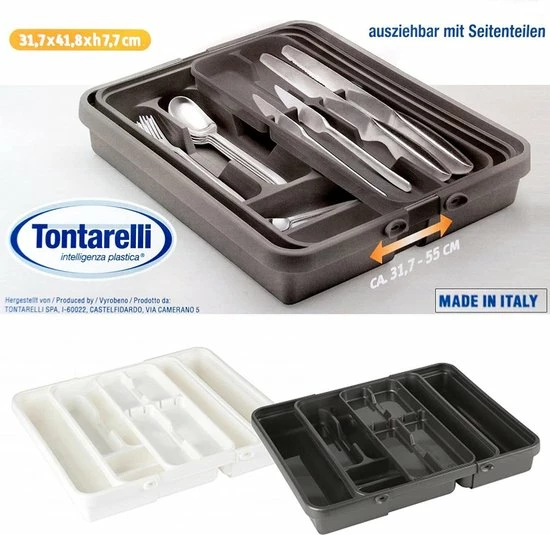 Tontarelli Mixy Verstelbare Bestekbak Met Dubbele Tray B 31,7 Tot 55 X L 41,8 X H7,7 Cm - Wit 3 Tontarelli Mixy Verstelbare Bestekbak Met Dubbele Tray B 31,7 Tot 55 X L 41,8 X H7,7 Cm - Wit