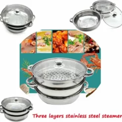 Merkloos Roestvrijstalen Steamer - 3 Tier Layer Soup Pot Set - Keuken Kookgerei - Voedsel Veg Stoompan Met Glazen Deksel - Gasfornuis Oven Steamer -Maxwell & Williams winkel 550x535 3