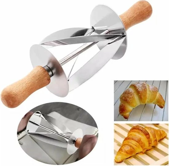 LOUZIR RVS Croissant Roller Cutter Cake Brood Rolling Deeg Cutter - Voor Het Maken Van Croissant Met Houten Handvat Rollend Mes Keuken Bakken Tool 4 LOUZIR RVS Croissant Roller Cutter Cake Brood Rolling Deeg Cutter - Voor Het Maken Van Croissant Met Houten Handvat Rollend Mes Keuken Bakken Tool - Afbeelding 2