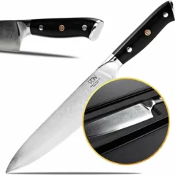 Chefmes Damaststaal VDN Elegance Serie - Koksmes Van VG-10 Super Japans Staal - Professioneel Mes Met 66 Lagen Staal – 32.5 Cm Mes - 21 Cm Lemmet - 60-62 HRC Inclusief Giftbox