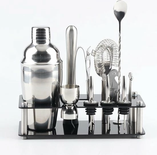 Paddio Cocktail Set - 18-delige Cocktail Shaker Set Met Houder - RVS - Vaatwasserbestendig - Inclusief Cocktail Boekje Met 5 Recepten 6 Paddio Cocktail Set - 18-delige Cocktail Shaker Set Met Houder - RVS - Vaatwasserbestendig - Inclusief Cocktail Boekje Met 5 Recepten - Afbeelding 4