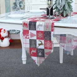 Merkloos Kerst Tafelloper – Kerst Tafelkleed - 180 X 36 – Rood Wit Zwart