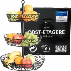 Chefarone Fruit Etagère - Fruitmand – Fruitschaal – Groentemand – Opberger – 3 Laags – Metaal - Zwart
