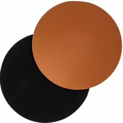 Jay Hill Onderzetters Leer - Zwart / Cognac - Dubbelzijdig - ø 10 Cm - 6 Stuks