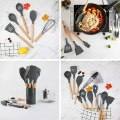 Homeon Keukengerei – Kookgerei - 11 Delige Set Met Houder – Hittebestendig Siliconen - Antraciet -Maxwell & Williams winkel 550x548 12